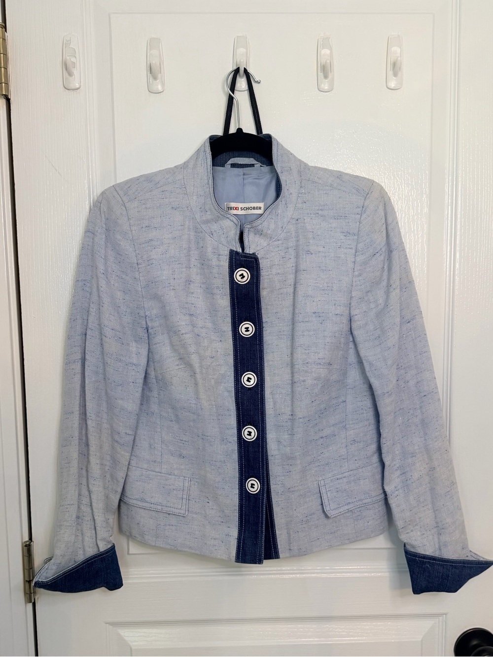 Vintage Trixi Schober Germany Blue Silk Blend Jacket size 6
